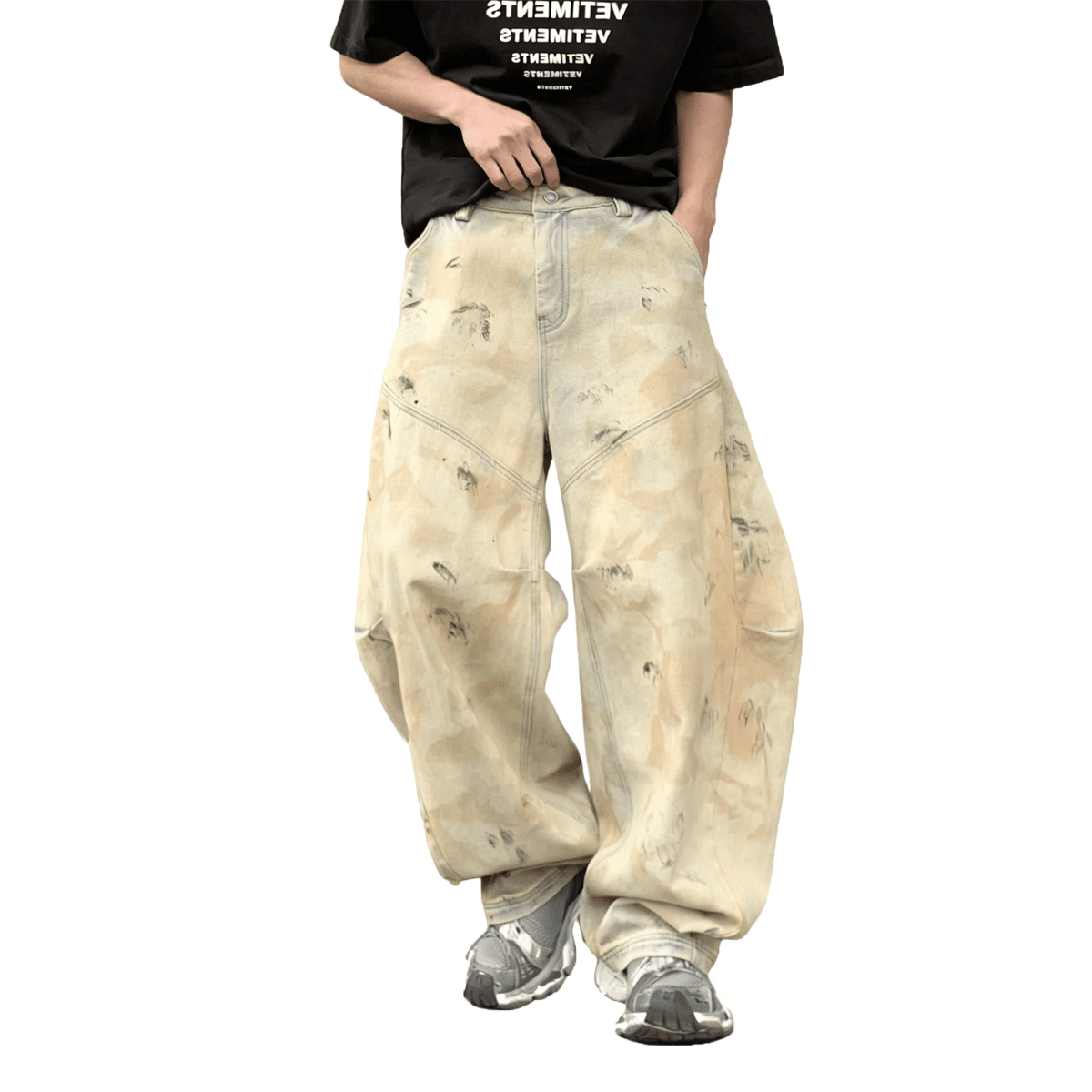 Divine Order Curved Blade Wide-Leg Jeans – Ochre Wash