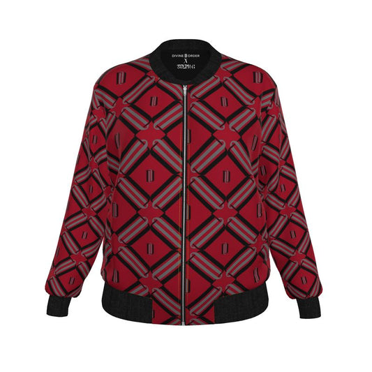 Divine Order™ × Steph G Women’s Bomber Jacket – Red Monogram Edition