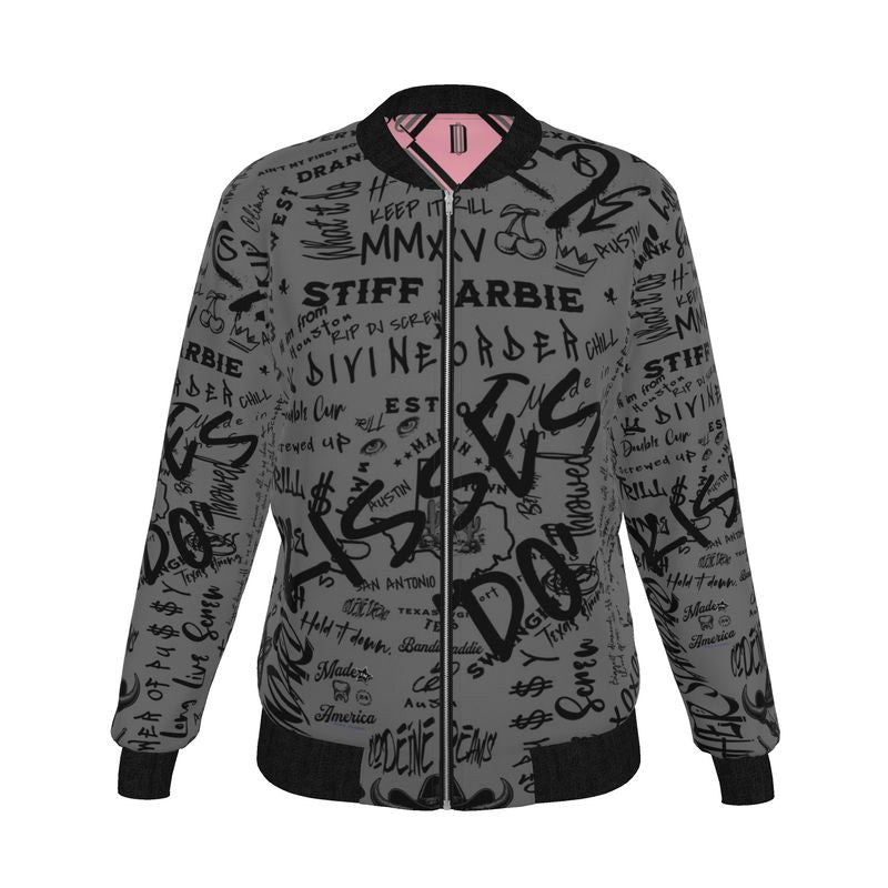 Stiff Barbiee × Divine Order™ Reversible Silk Bomber Jacket