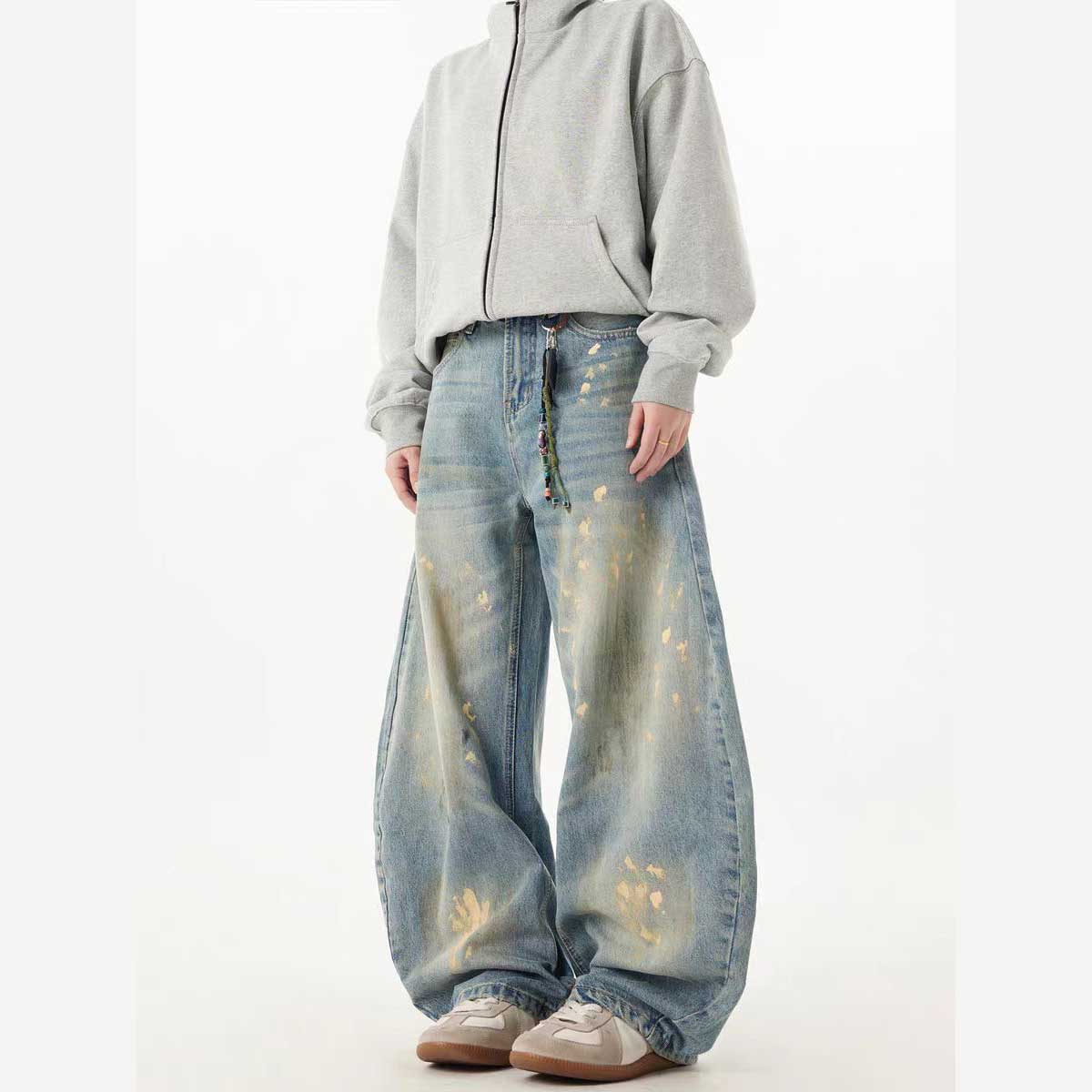 Divine Order Hand-Painted Loose Streetwear Jeans – Indigo Blue