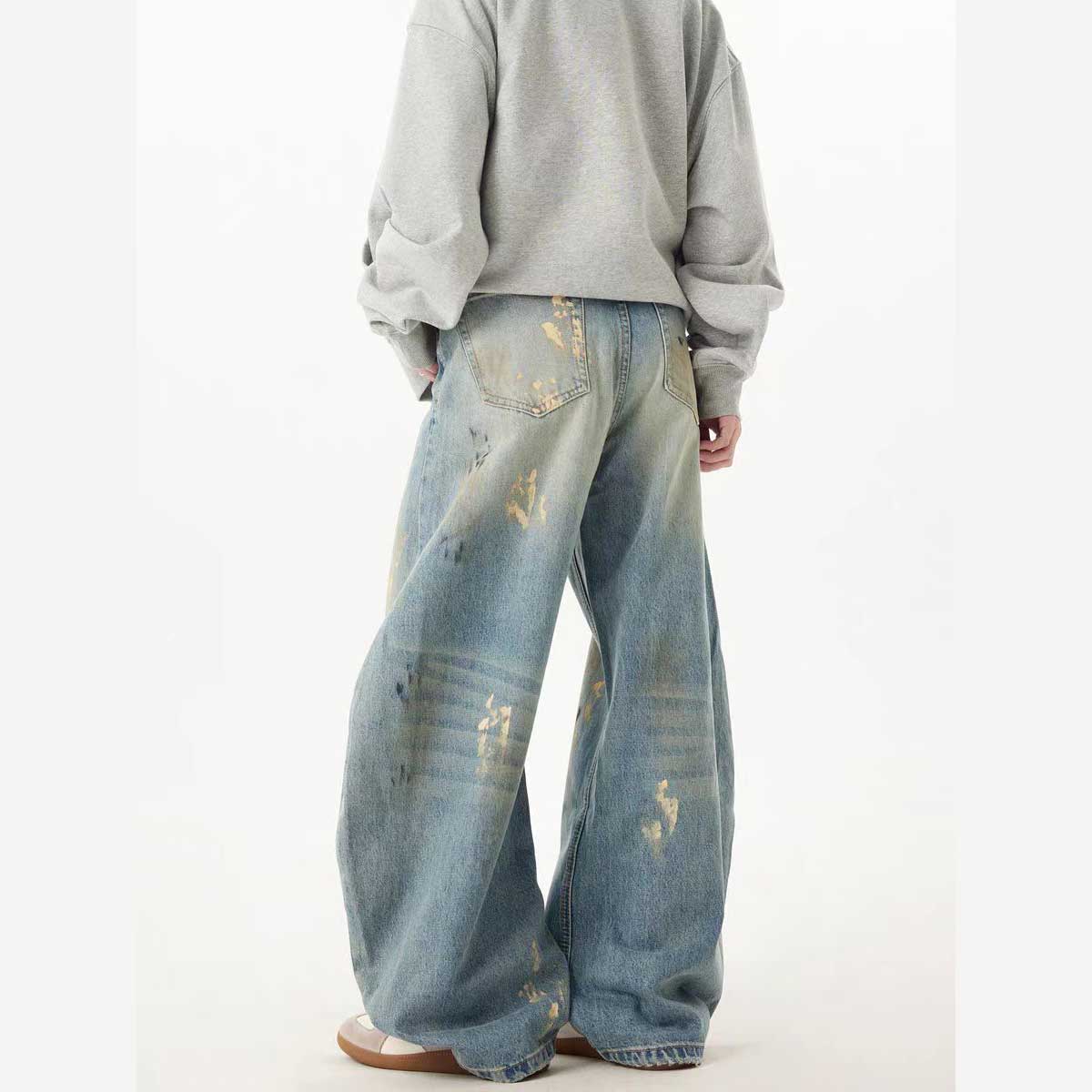 Divine Order Hand-Painted Loose Streetwear Jeans – Indigo Blue