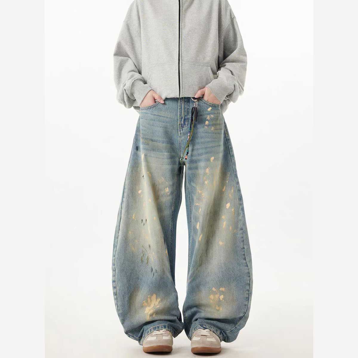 Divine Order Hand-Painted Loose Streetwear Jeans – Indigo Blue