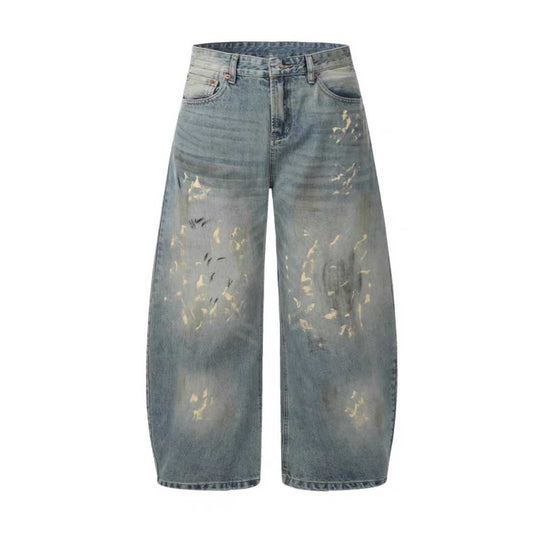 Divine Order Hand-Painted Loose Streetwear Jeans – Indigo Blue